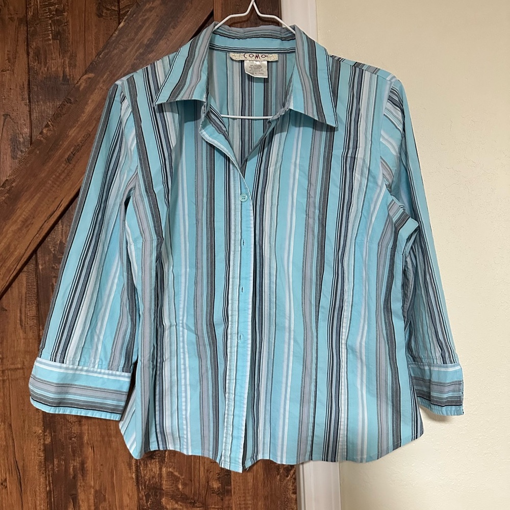 Combo Women’s Aqua and Gray Striped button down shirt Shirt